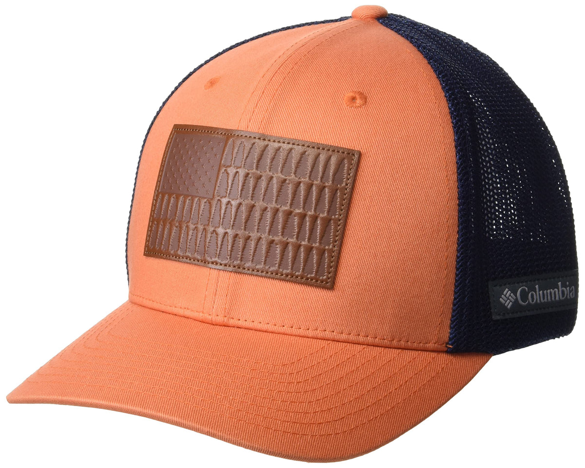 Columbia Unisex Rugged Outdoor Mesh Hat, Desert Orange/Collegiate Navy/Tree Flag, Small/Medium
