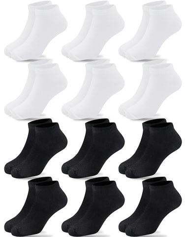 Duufin 12 Pairs Kids' Ankle Socks Kids Low Cut Socks Kids Socks for Boys Girls Half Cushion Athletic Ankle Socks(Black & White,8-10X)
