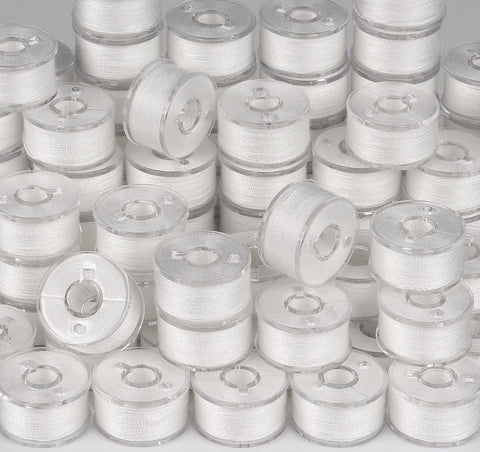 ilauke 90 pcs White Bobbin Thread, Size A Prewound Sewing Thread Bobbins with Clear Storage Plastic Case Box Compatible with Brother Singer Embroidery BabyLock Janome Singer, 60WT