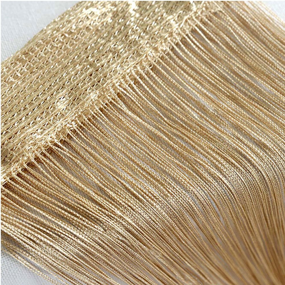 Vidillo Door String Curtain, Wall Panel Fringe Window Room Divider Blind, Home Patio Bedroom Decorative Tassel Screen Ribbon Strings Strip Silver Thread Screen for Wedding Coffee House (Champagne)