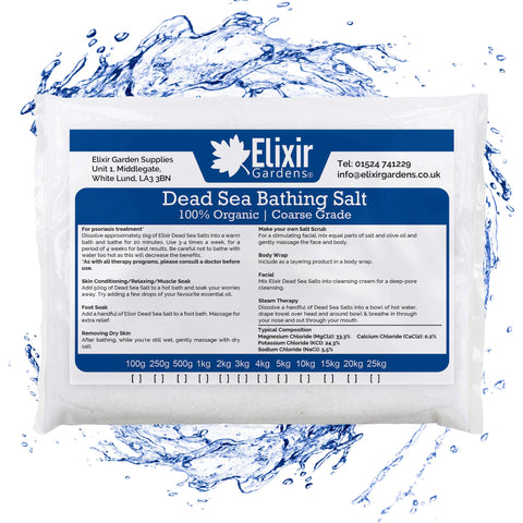 Elixir Gardens Dead Sea Bath Salts | Coarse or fine Grade Available | Choose from 250g Pack Size up to 25kg | 500g Coarse Grade