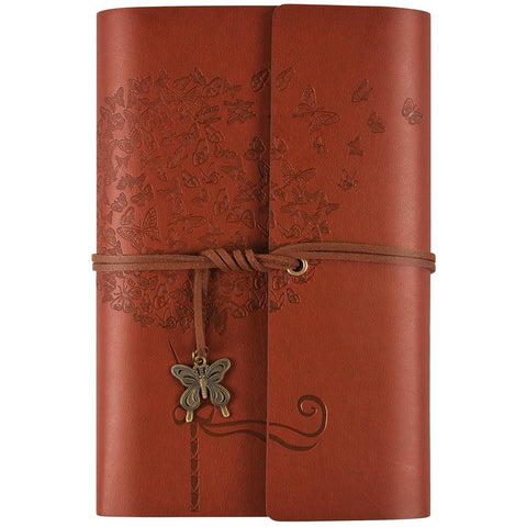 Leather Notebook Journal, Vintage Refillable Journal with 2 PVC Pockets, Travel Journal for Writing, Diary Journal for Women, Men, Girls and Boys, 100GSM Lined Paper, 160 Pages ( A6 12.9 x 18.5cm)