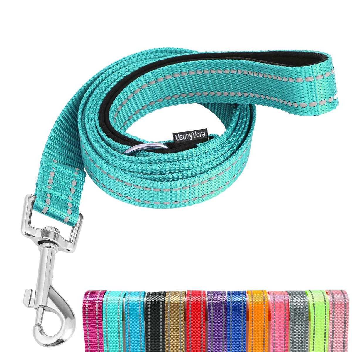 UsunyVora Reflective Nylon Dog Leash for Walking,Strong Padded Dog Leash for Medium and Large Dogs,4 FT,Turquoise