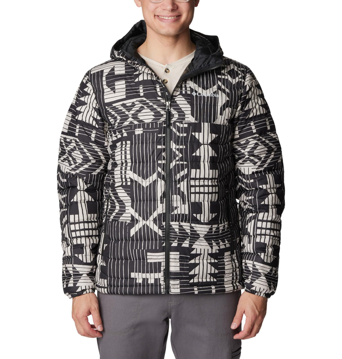Columbia Men's Powder Lite Hooded Jacket, Black Passages Print, X-Large Tall