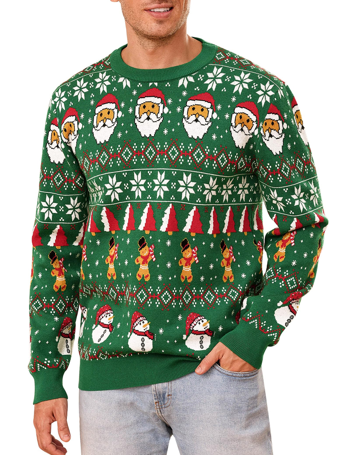 Gyabnw Men Christmas Jumper UK Funny Xmas Pullover Ugly Winter Knitted Outfits Tops Snowflake Tree Santa