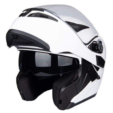 Flip-Up Motorcycle Helmet Dual Visor Sun Shield Flip up Modular Motocross DOT Approved Helmets (Large, White)
