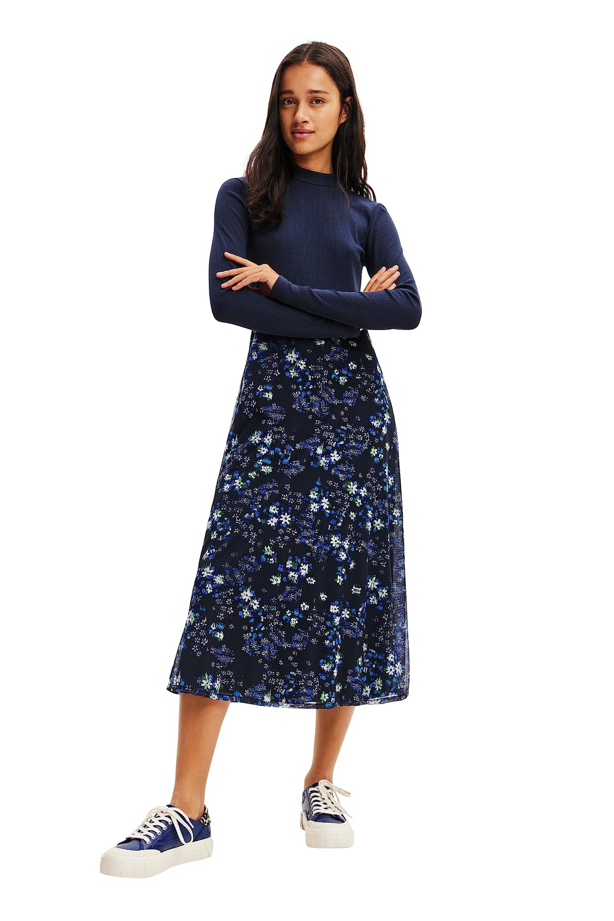 Desigual Women's Woman Knit Dress Long Sleeve, Blue