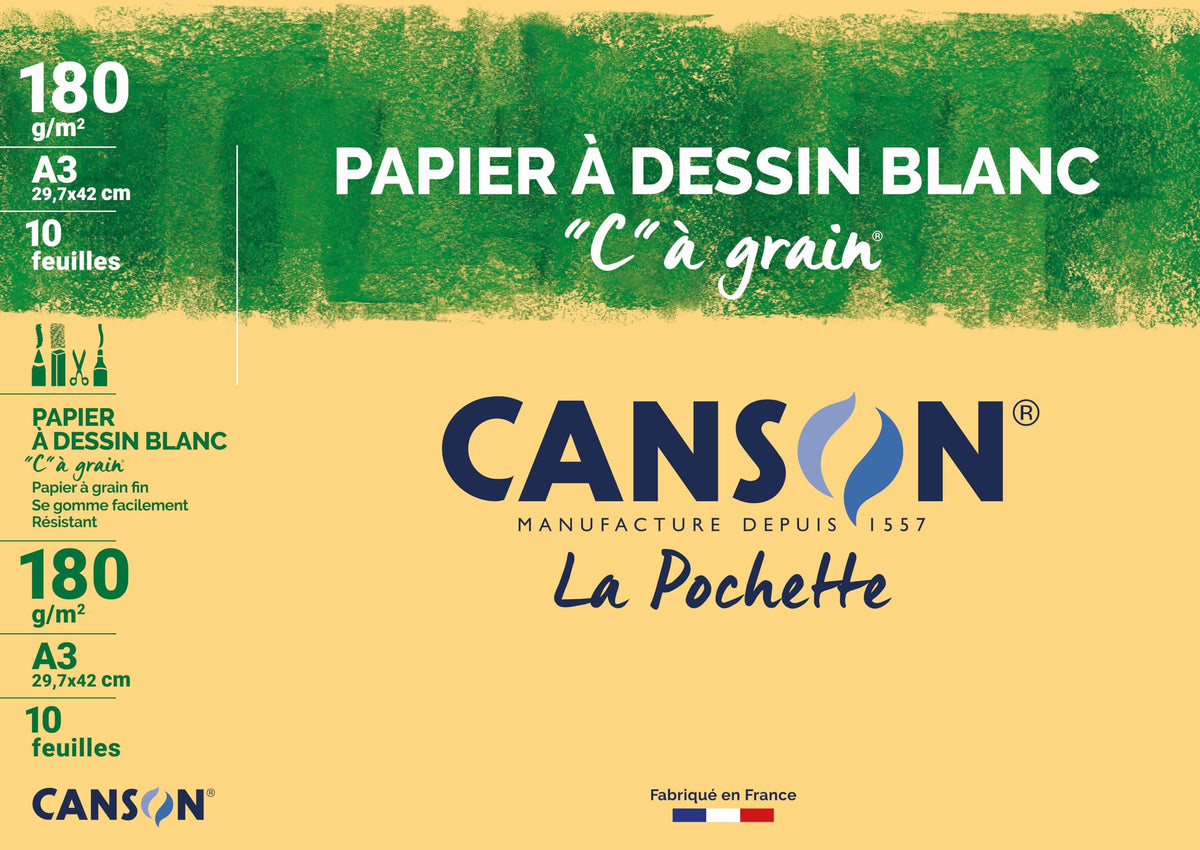 Canson 200027106 Pouch 10 Sheets of Drawing Paper 180 g / A3 Pack of 10