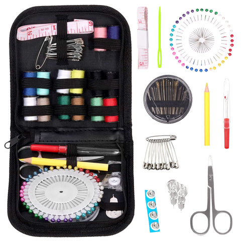 Swpeet 98Pcs Sewing Kit with Portable Bag, Sewing Supplies and Sewing Accessories, Including 14 Color Threads, Scissors, Measure Tape, Seam Ripper, Needles, Button, Basic Home Hand Sewing Repair Kits