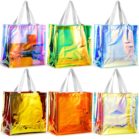 BBTO 6 Pcs Clear Tote Bag Stadium Approved Plastic Bag Hand Bag (Iridescent Color)
