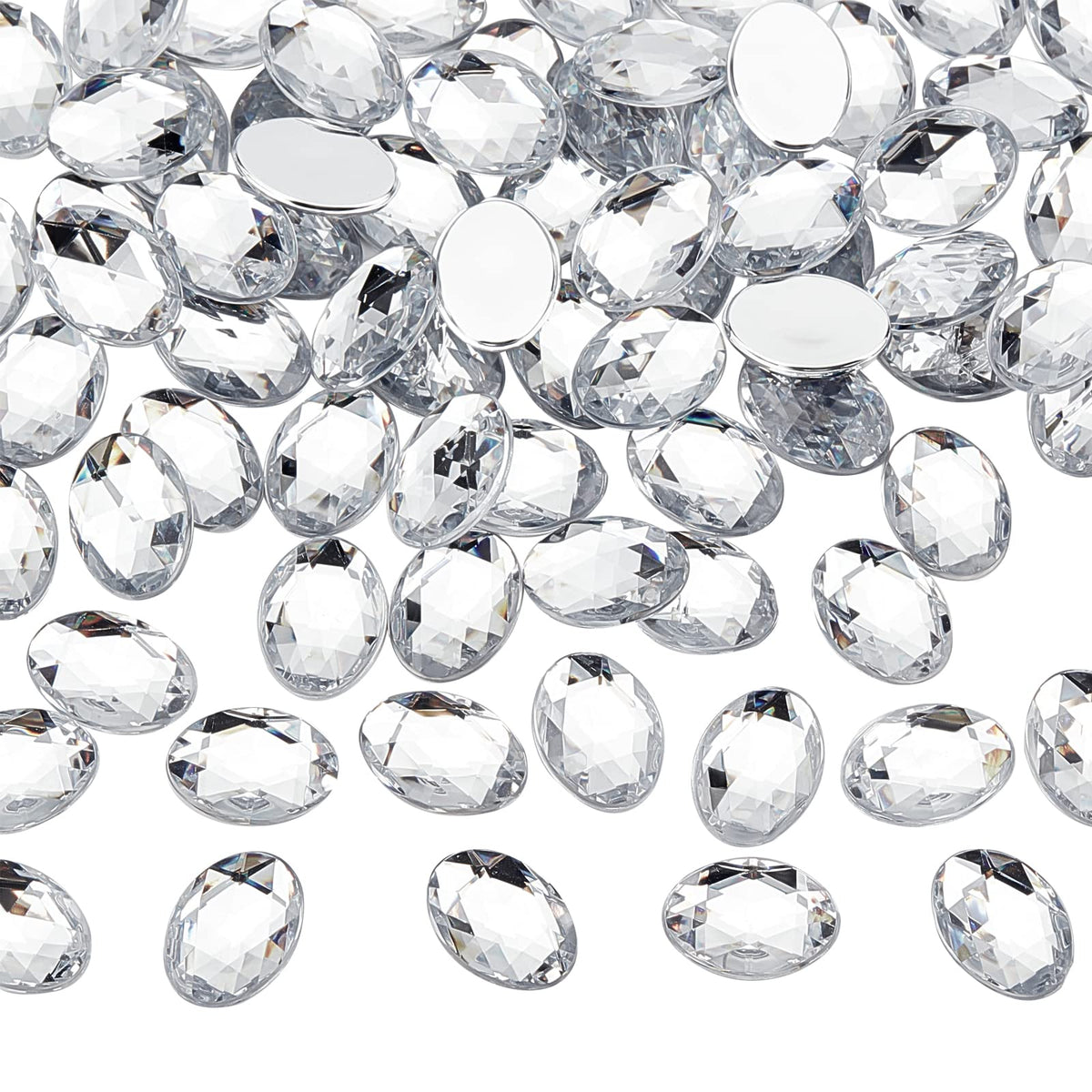 FINGERINSPIRE 250 Pcs 18x13mm Flat Back Oval Acrylic Rhinestone Gems with Container Clear Oval Crystals Bling Jewels Acrylic Jewels Embelishments for Costume Making Cosplay Jewels Crafts