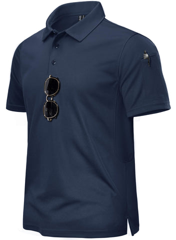 TACVASEN Lightweight Polo Shirts for Men Short Sleeve Work Polo T-Shirt Quick Dry Golf Tops Tactical Combat Shirt Navy Blue,3XL