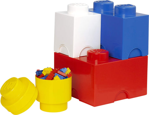 LEGO Storage Brick Multi Pack (4 Piece), Bright Red/Bright Blue/Bright Yellow/White (40150601)
