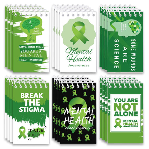 kedaijin Mental Health Awareness Notepads, 24Pcs Green Ribbon Top Spiral Mini Note Pads, Mental Health Gifts for Adults Kids Mental Health Awareness Items