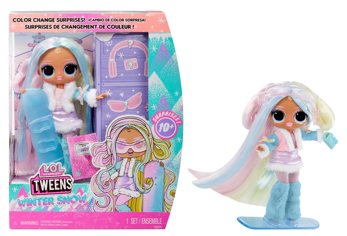 L.O.L. Surprise! Tweens Winter Snow Fashion Doll - Candilicious with Colour-Changing Snowboard and 10+ Frosty Parts and Accessories, Gift for Children from 4 Years