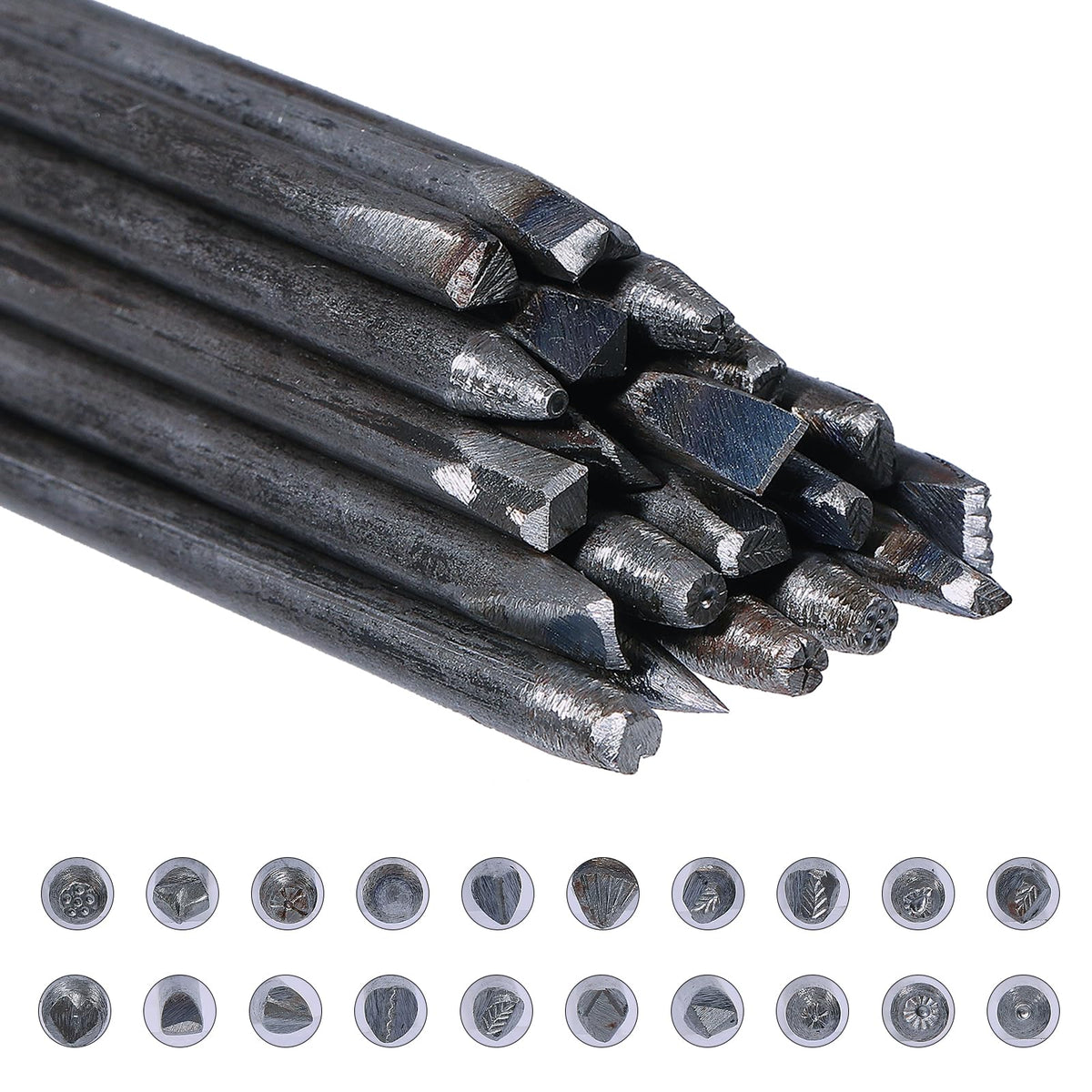 CHGCRAFT 20Pcs Flower Punch Stamp Set Iron Engraving Tool Kits Steel Punches Flower Punch Stamp Set Jewelry Metal Stamping DIY Tool for Craft Gold Silver Jewelry Making Antique Silver