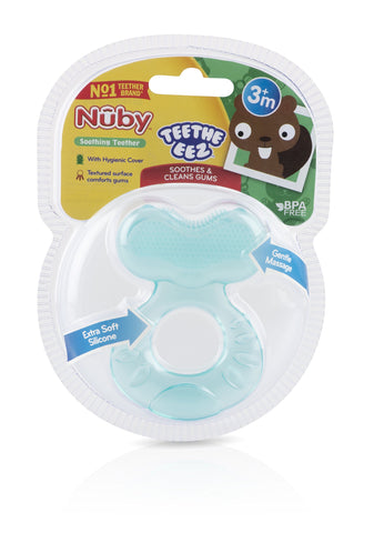 Nuby Silicone Teethe-eez Teether with Bristles, Includes Hygienic Case, Colors May Vary