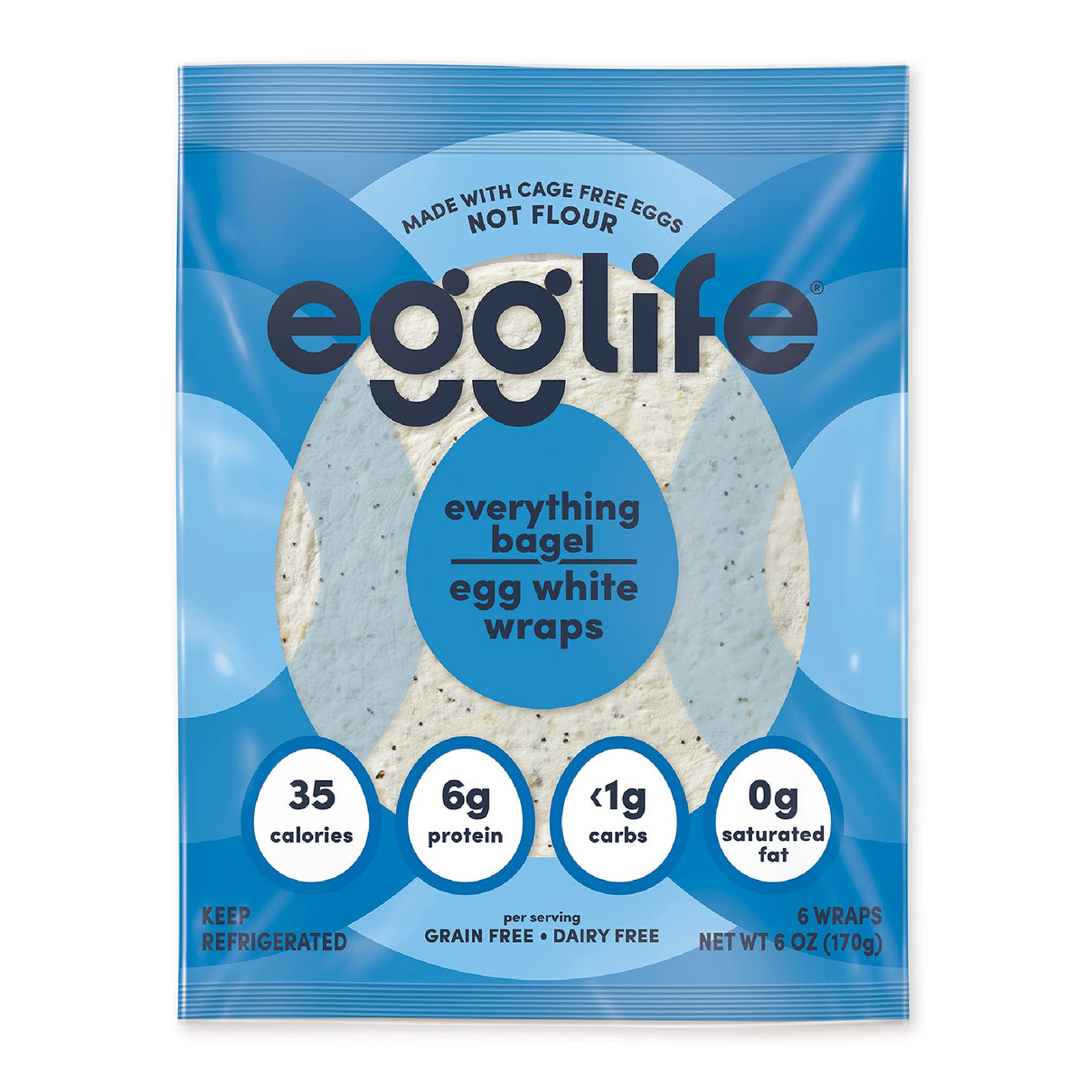 egglife Everything Bagel Style Egg White Wraps - No Flour, Cage Free Eggs - Gluten Free, Dairy Free, Sugar Free - Keto and Paleo Friendly, 6 Count