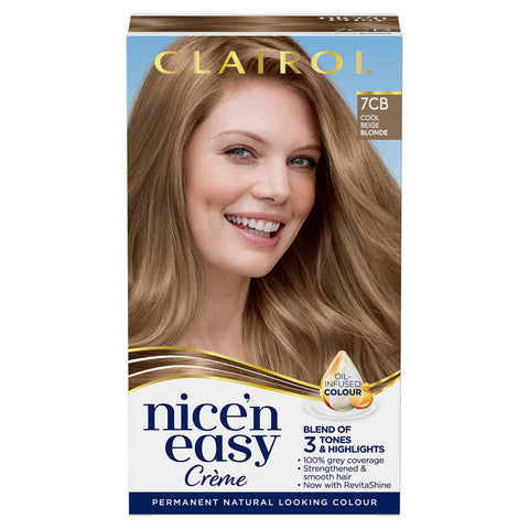 Clairol Nice'n Easy CrÃƒÆ’Ã†â€™Ãƒâ€šÃ‚Â¨me, Natural Looking Oil Infused Permanent Hair Dye, 7CB Cool Beige Blonde, New Name Same Shade