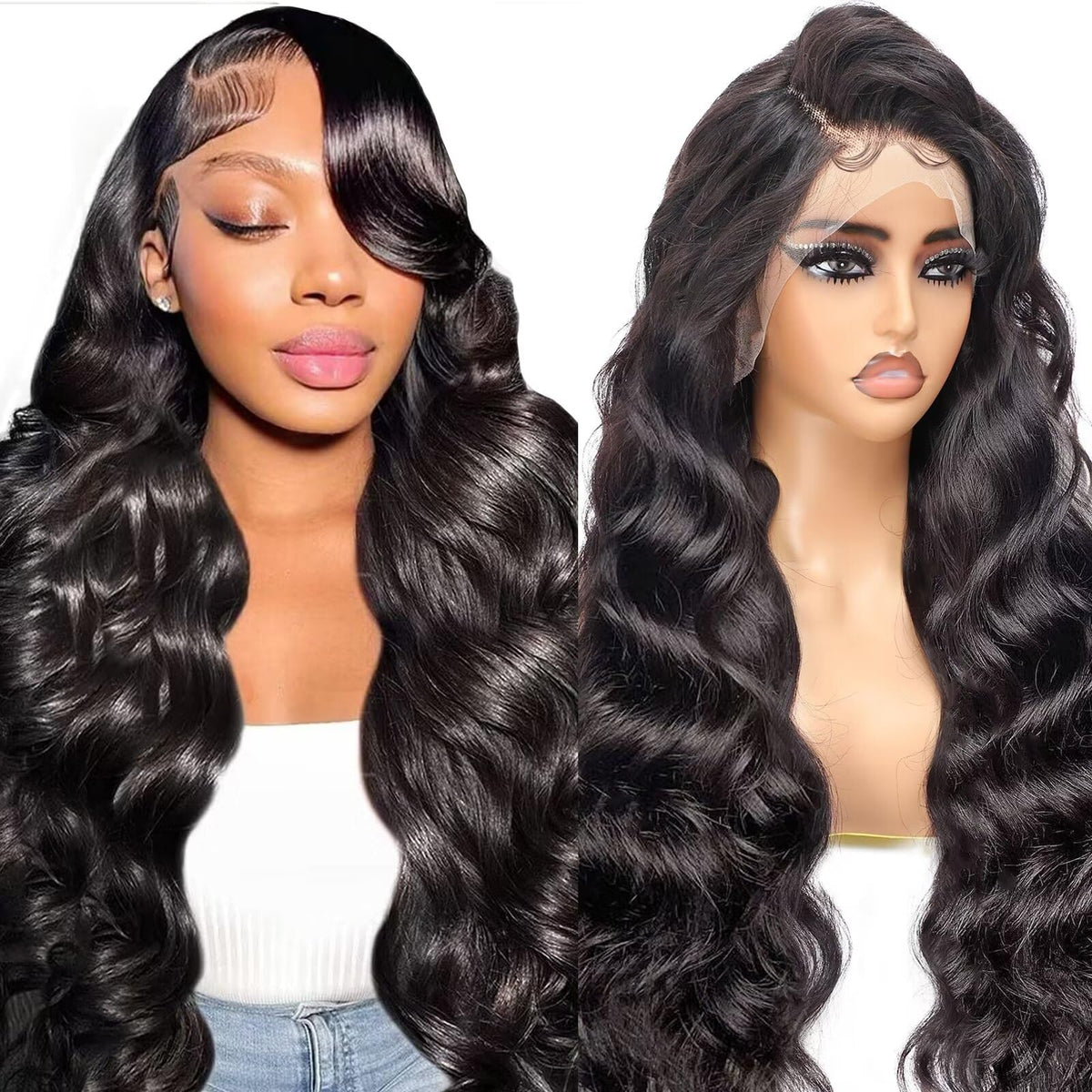 13x6 HD Lace Front Wigs Human Hair 180 Density, Body Wave Human Hair Wig For Black Women, Glueless Wig Human Hair Pre Plucked With Baby Hair, Black Brazilian Real Human Hair Lace Frontal Wig 16 Inch