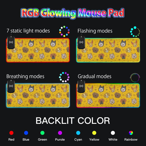 Cute Dog Wireless Charging Mouse Pad for Mobile Phone Extra Large Gaming Mousepad with 13 Lighting Modes Mouse Mat for MacBook PC Laptop Desk Office Home Gaming
