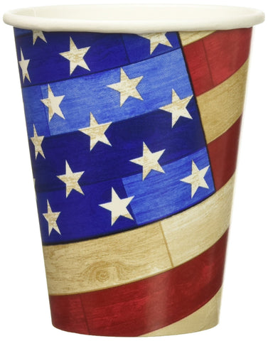 Old Glory Hot or Cold Drink Paper Cups Patriotic 4th of July Party Disposable Drinkware, 9 oz., Pack of 18.