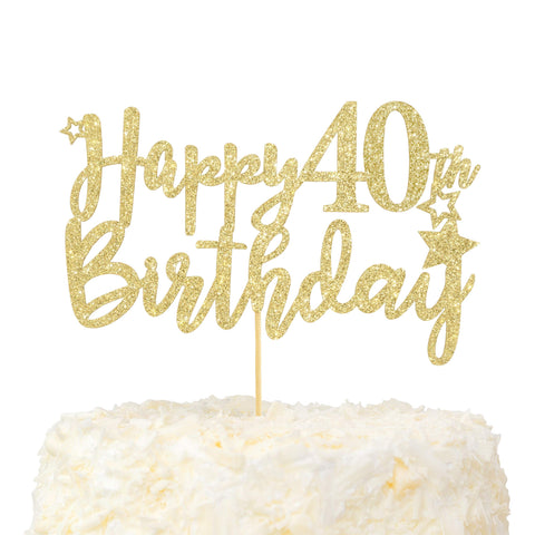 LOVENJOY Happy 40th Birthday Cake Topper Hello 40 and Fabulous Cake Decoration Gold Glitter Cheers to 40 Years Party Decor
