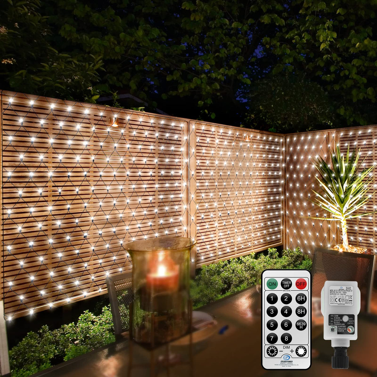 CORST 3M X 2M Christmas Net Fairy Lights Mains Powered, Outdoor Mesh Lights Tree Lights, Garden Bushes String Lights Plug in Waterproof,Remote,Connectable,Black Wire(White)