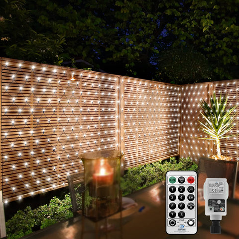 CORST 3M X 2M Christmas Net Fairy Lights Mains Powered, Outdoor Mesh Lights Tree Lights, Garden Bushes String Lights Plug in Waterproof,Remote,Connectable,Black Wire(White)