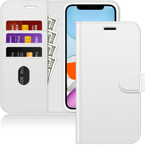 JETech Wallet Case for iPhone 11 6.1-Inch, Shockproof PU Leather Magnetic Flip Cover with Card Holder and Stand Feature (White)
