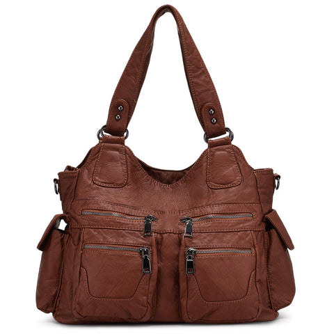 BAIGIO Ladies Handbag Soft Washed Leather Hobo Shoulder Bag Cross Body Top-Handle Purse For Women with Detachable Shoulder Strap (Black 4822)