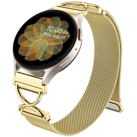 JKD Stainless Steel Metal Bands Compatible with Samsung Galaxy Watch 7 Band/Galaxy Watch 6 Band/Watch 5 4 Band 40mm 44mm, 20mm X-Shape Soft Magnetic Mesh Loop for Samsung Watch Bands Women Men, Gold