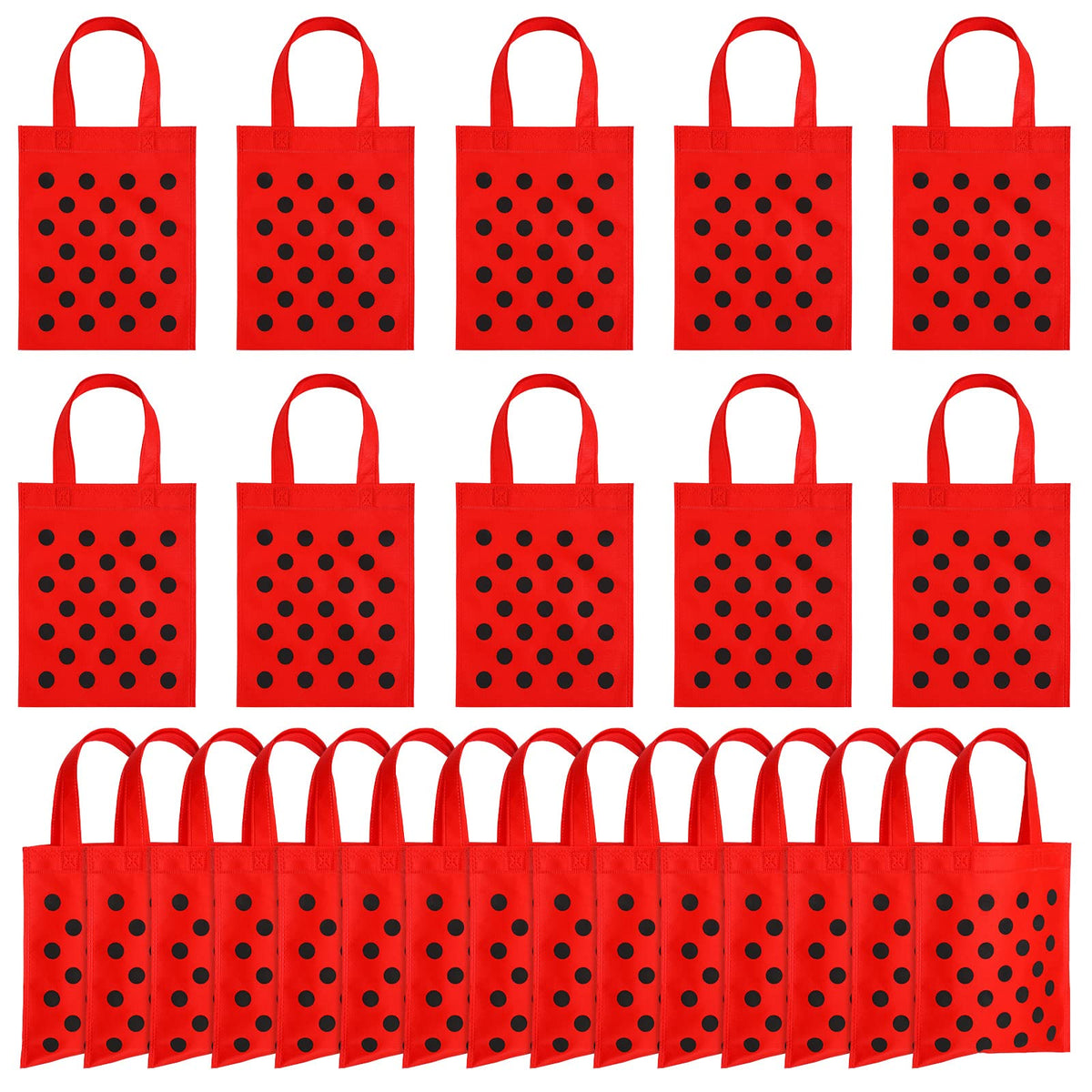 Sumind 24 Pieces Ladybug Party Favors Bags Ladybug Party Supplies Watermelon Ladybug Goodie Gift Bags Red Black Polka Dot Non Woven Bag with Handles for Ladybug Birthday Party Decoration
