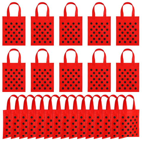 Sumind 24 Pieces Ladybug Party Favors Bags Ladybug Party Supplies Watermelon Ladybug Goodie Gift Bags Red Black Polka Dot Non Woven Bag with Handles for Ladybug Birthday Party Decoration