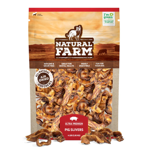 Natural Farm Pig Ear Slivers for Dogs (4 Pounds Bag), One Ingredient: Natural Pigs Ear Slivers, Air Dried, Long-Lasting & Highly Digestible Treats, Great for Puppy and Large/Medium Dogs