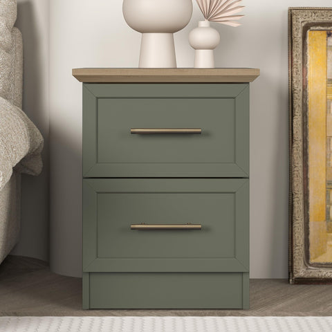 Galano Cleverton 2 Drawer Bedside Table - Stylish Side Table with Storage - Nightstands Bedroom Furniture - Organizers & Storage Cabinet for Hallway, Entryway or Livingrom (Dark Green/Oak)