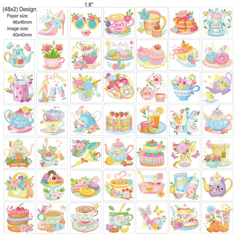 HOWAF 96 Pieces Tea Party Temporary Tattoos, 48 Styles Partea Birthday spring Party Supplies Temporary Tattoos Stickers for Girls Boys Gifts, Tea Kettle, Cupcakes, Tea Party Birthday Party Supplies