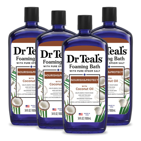 Dr Teal's Foaming Bath with Pure Epsom Salt, Nourish & Protect with Coconut Oil, 34 fl oz (Pack of 4) (Packaging May Vary)