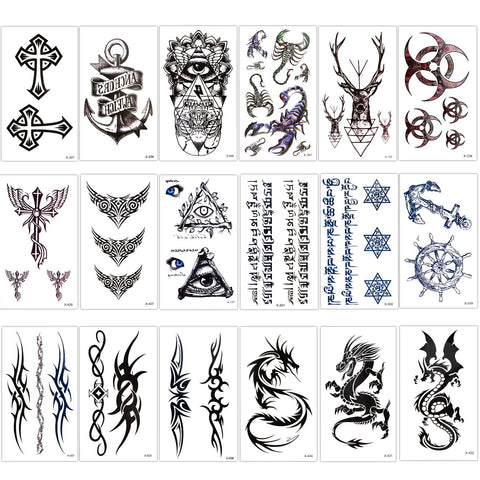 Konsait Temporary Tattoo Kit for Adults Kids Women Men(18 Sheets), Temporary Tattoo Stickers Paper Fake Tattoo Paper Body Sticker Set for Party Favors,Dragon Eye Deer Head Geometric Vine Chakra