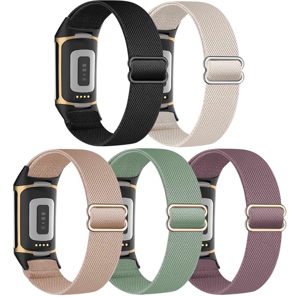 EverAct 5 Pack Elastic Straps Compatible with Fitbit Charge 6 Strap/Fitbit Charge 5 Strap,Adjustable Nylon Loop Braided Replacement Sport Wristband for Charge 6 Activity Tracker Women Men