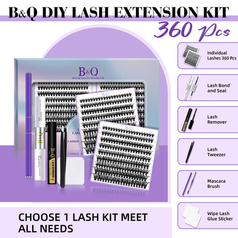 Lash Extension Kit 360 Pcs 40D 8-18 Mixed Eyelash Extensions Kit Individual Lashes Extension kit DIY Lash Clusters Kit with Lash Bond and Seal Eye Lash Extension Kit at Home(Mkit-40D-C-8-18)