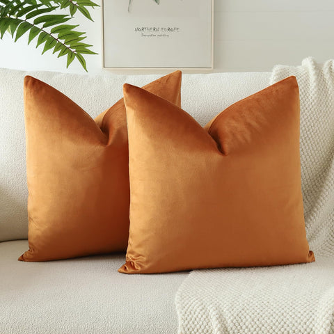 JOTOM Set of 2 Velvet Soft Solid Cushion Covers 45x45 cm Decorative Throw Pillow Covers Square Cushion Case Home Decor Pillow Cases for Couch Sofa Living Room Bedroom 18x18 Inch (Orange)