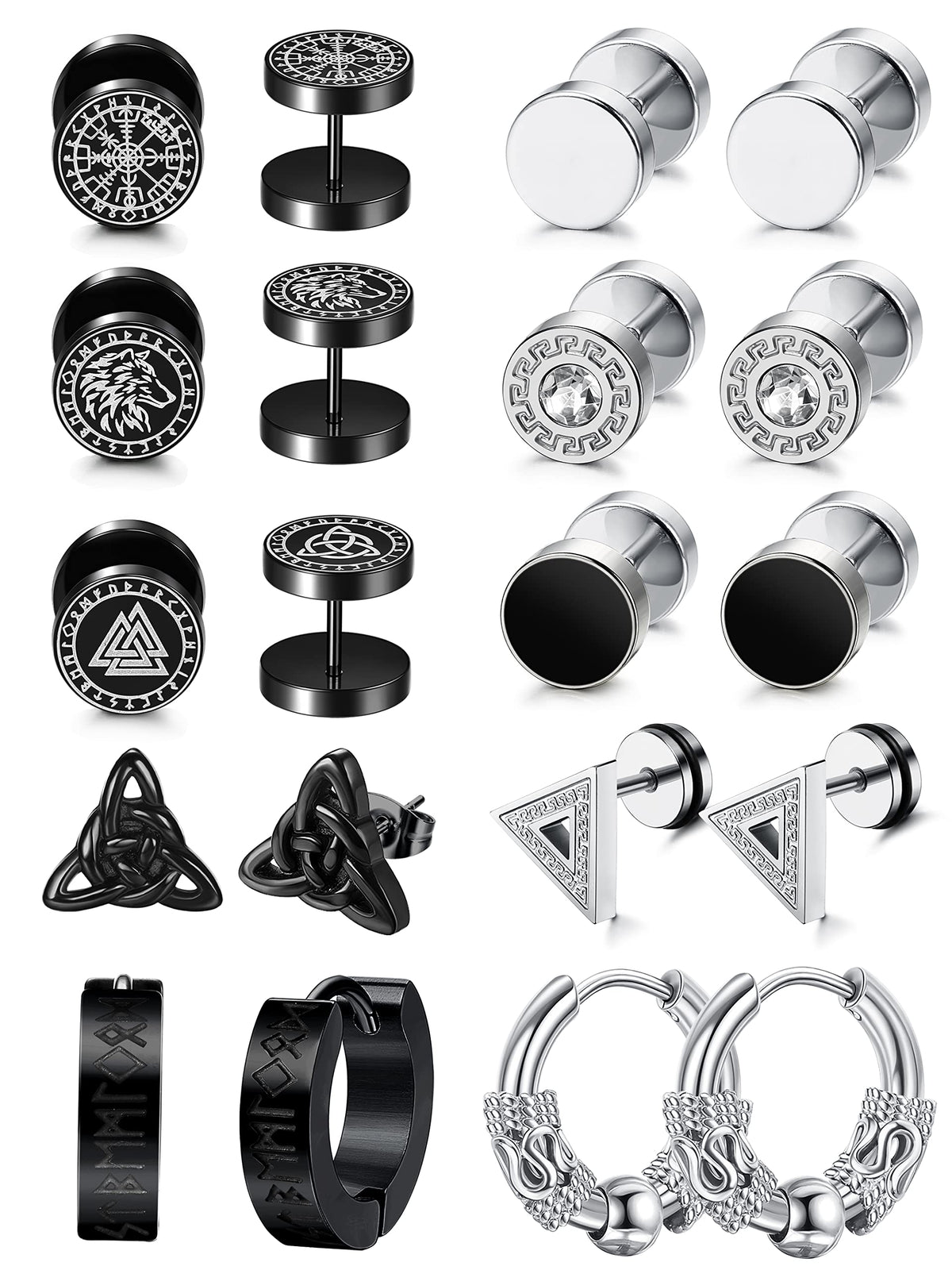 Adramata Mens Earrings ?????????? ???????????????? for Men Stainless Steel Hoop Earrings Men's Viking Jewellery for Men Round Huggie Hoop Stud Earrings Boys Earrings Screw Earrings CZ Gothic Earrings
