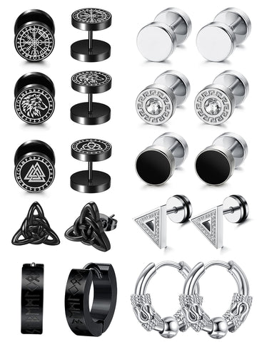 Adramata Mens Earrings ?????????? ???????????????? for Men Stainless Steel Hoop Earrings Men's Viking Jewellery for Men Round Huggie Hoop Stud Earrings Boys Earrings Screw Earrings CZ Gothic Earrings