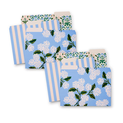 RIFLE PAPER CO. File Folders Set of 12 | Organize in Style, Includes 24 Adhesive Labels | Perfect for Home Office, School, Filing (9.25" L x 11.75" W), Hydrangea Assorted