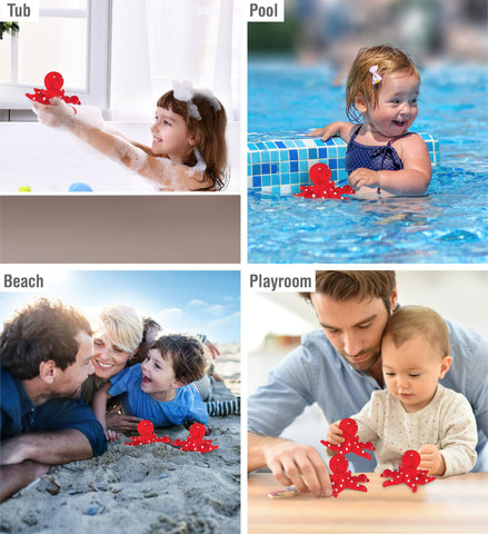 DolliBu Octopus Bath Buddy Squirter - Floating Red Octopus Rubber Bath Toy, Fun Water Squirting Bathtime Play for Toddlers, Cute Sea Life Animal Toy for The Bathtub, Beach, & Pool for Girls & Boys