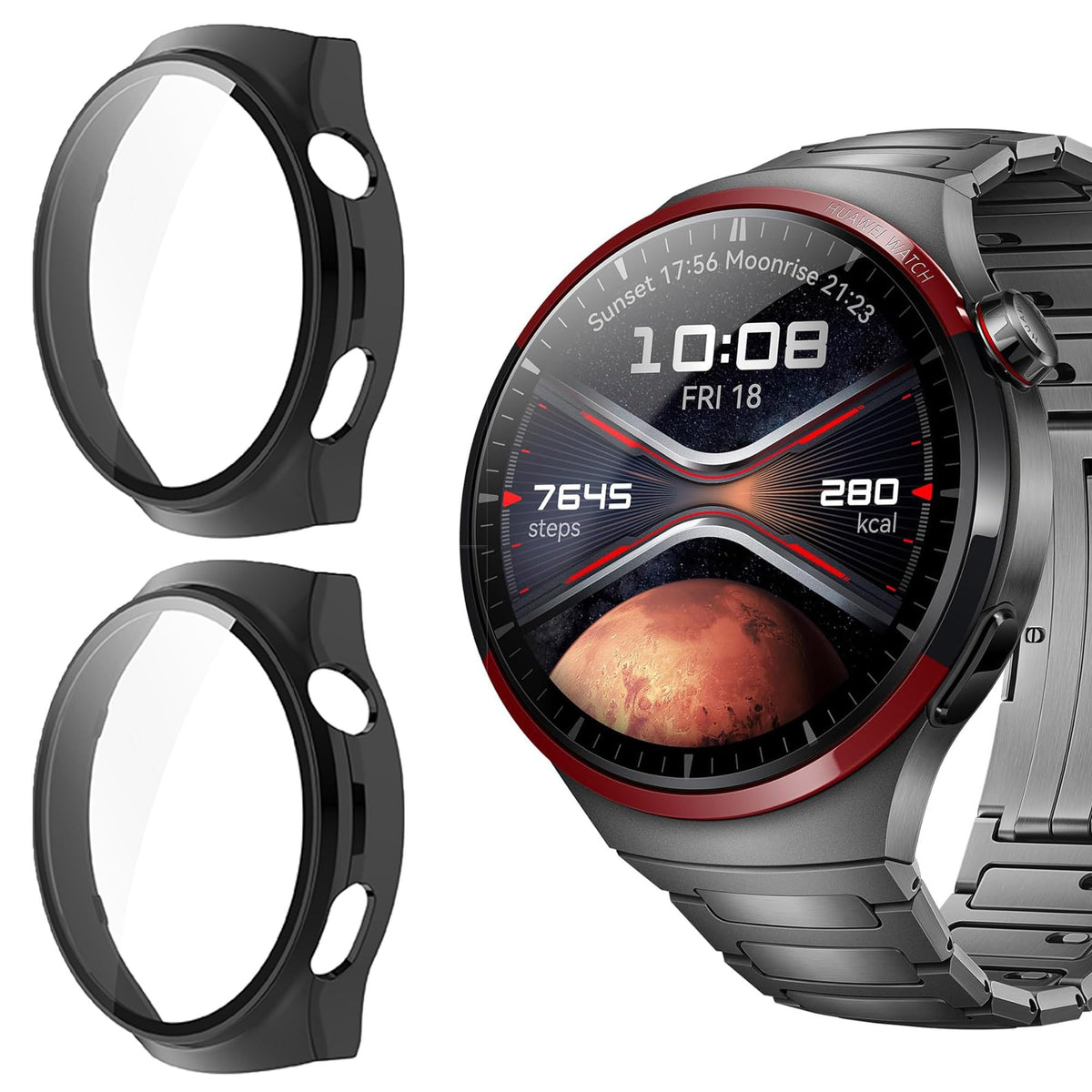 Blueshaweu Protective Case for Huawei Watch 4 Pro, [Pack of 2] Hard PC Case with Glass Screen Protector Compatible with Huawei Watch 4 Pro/Huawei Watch 4 Pro Space Edition (Black + Black, Watch 4 Pro)