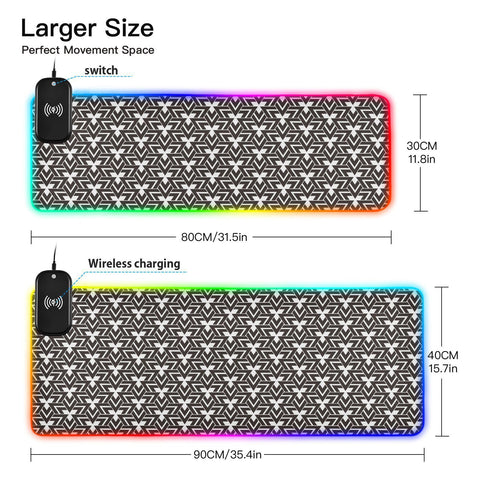 Black and White Pattern Wireless Charging Mouse Pad for Mobile Phone Extra Large Gaming Mousepad with 13 Lighting Modes Extended Desk Mat for Gaming MacBook PC Laptop Desk Home Office