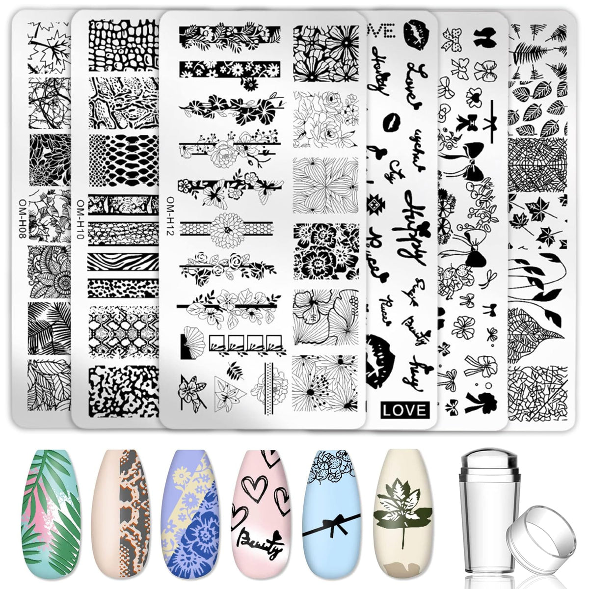 Nail Stamp Set, 6 Pieces Nail Stamp Set, Nail Stamp, Template Stencils, Art Stamping Stamp, for Manicure DIY Image Printing