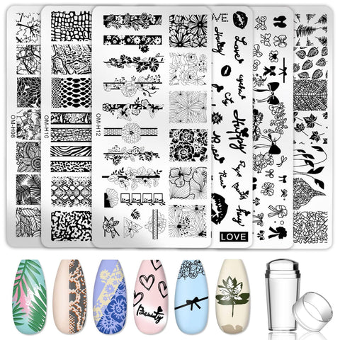 Nail Stamp Set, 6 Pieces Nail Stamp Set, Nail Stamp, Template Stencils, Art Stamping Stamp, for Manicure DIY Image Printing